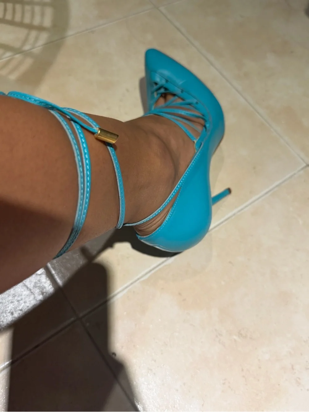 Andrea Turquoise Lace-Up Pointed Toe Stiletto Heels leather